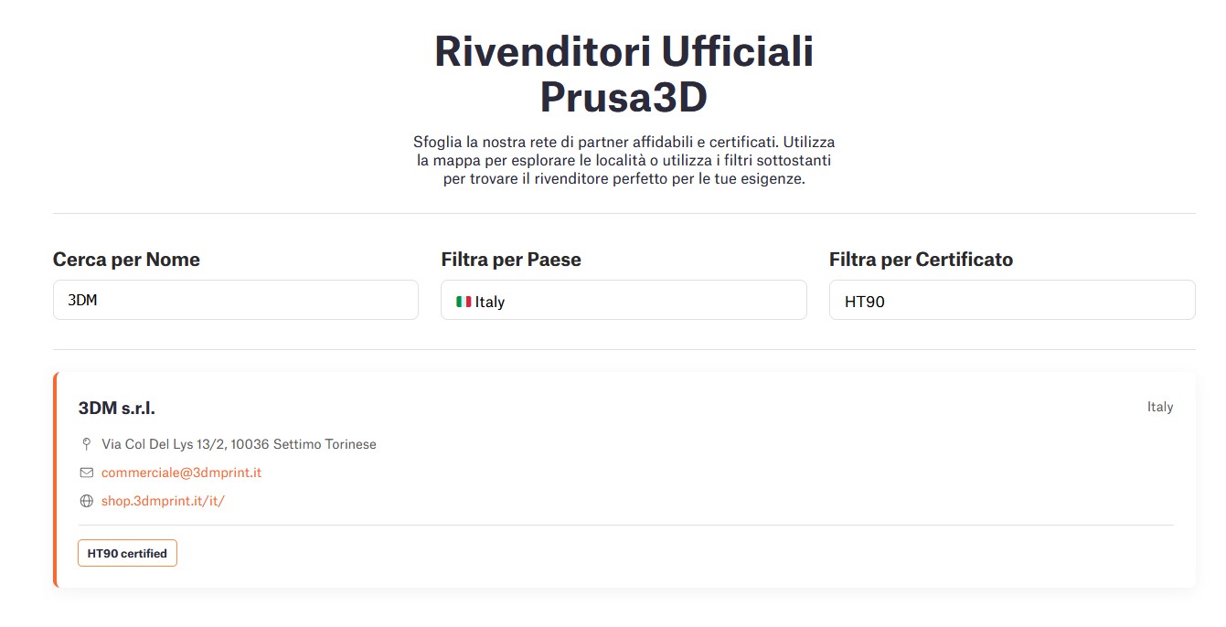 Certificato Partner Ufficiale 3DMprint per Prusa Pro HT90